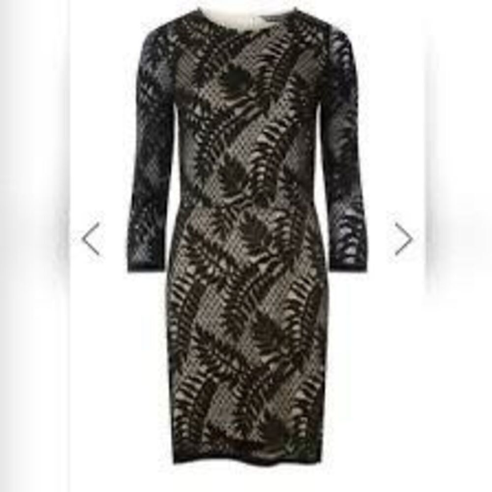 Dorothy Perkins Womens 10 Long Sleeve Fern Lace Sheath Dress Black Mini Evening